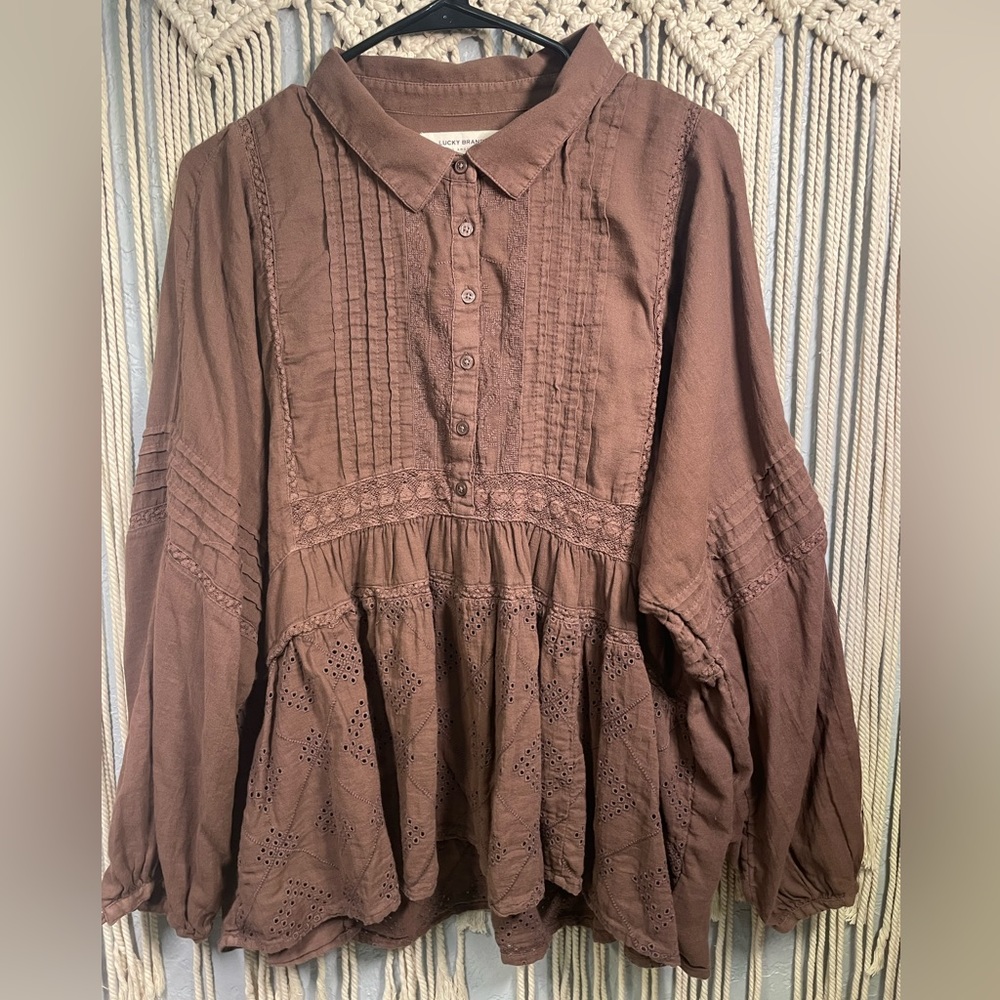 Lucky Brand Brown Peasant Top size XL